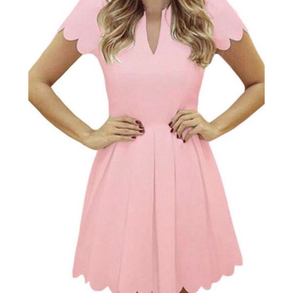 V Neck Pleated Skater Dress